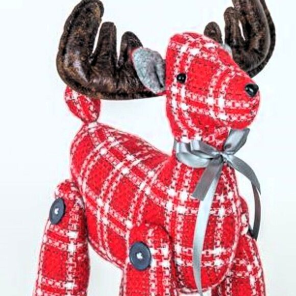 Plaid Fabric Dapper Reindeer Decor - Picture 3 of 4
